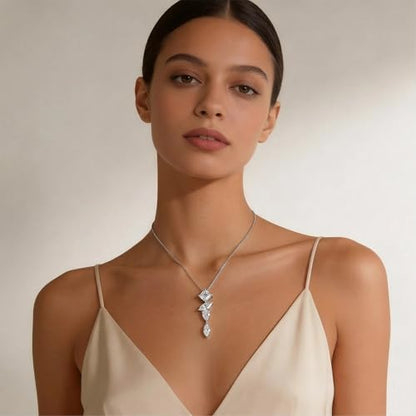 Dainty Drop Necklace, Square Marquise Teardrop CZ Long Pendant | Hypoallergenic Multi-Shape AAAA Zirconia Y Necklace for Women, Elegant Jewelry for Wedding, Birthday and Anniversary