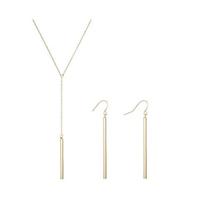 Dcfywl731 Minimal Dainty Gold Plated Dangle Earrings Layered Bar Pendant Neckalce Gold Long Y-Necklace Gold Earrings and Necklaces Set Delicate Lariat Chain Jewelry for Women - color: C4: gold jewelry set