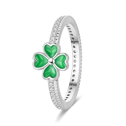 KUNSIR 925 Silver Cubic Zirconia Ring Size 7-9 Wedding Band Sterling Silver Eternity Ring Modern Style - style: Four-Leaf Clover Ring