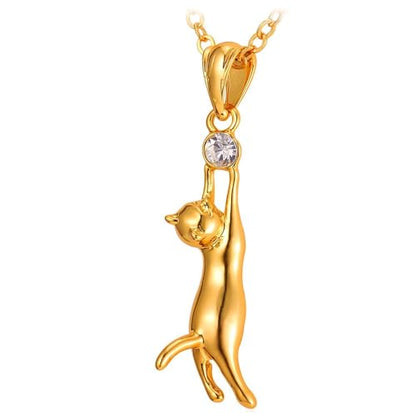 U7 Cat Pendant Necklace for Women Stainless Steel Cute Kitty Cat Jewelry Gift - style: 01-Gold