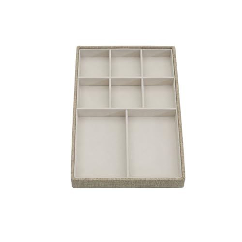 Household Essentials Stackable Jewelry Trays, 3 Varieties, Space for Necklaces, Rings and Earrings, Blended Canvas with Felt Interior, Perfect for Drawers and Closet Shelves, Latte - color: Latte
