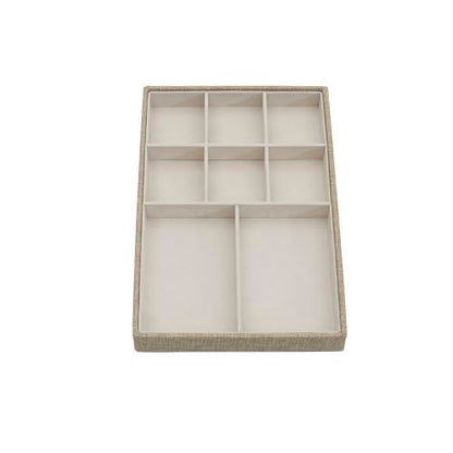 Household Essentials Stackable Jewelry Trays, 3 Varieties, Space for Necklaces, Rings and Earrings, Blended Canvas with Felt Interior, Perfect for Drawers and Closet Shelves, Latte - color: Latte