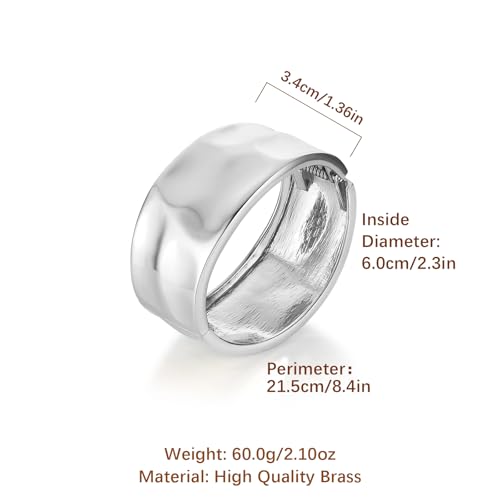 HZMAN Chunky Gold Cuff Bracelets for Women Thick Wide Bangle Bracelet Hammered Open Hinge Wrist Cuff Bracelet Jewelry Gift - color: 01.Hammered Silver