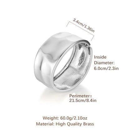 HZMAN Chunky Gold Cuff Bracelets for Women Thick Wide Bangle Bracelet Hammered Open Hinge Wrist Cuff Bracelet Jewelry Gift - color: 01.Hammered Silver