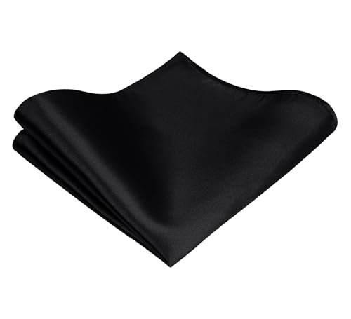 TIE G Solid Satin Woven dyed Color Formal Black Necktie and Pocket Square Sets in Gift Box - color: Black
