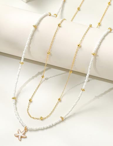 Gold Starfish Waist Chain for Women 18k Gold Plated Belly Chain Belt Layered Seashell Pearl Conch Beads Sequin Satellite Body Chains Sexy Bikini Summer Vacation Beach Jewelry Adjustable - color: 8 Pcs Gold