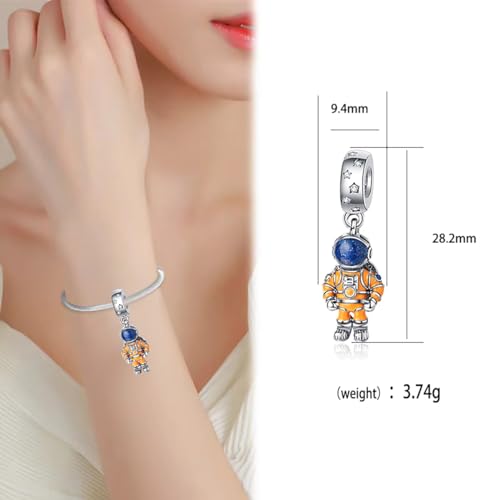 Charm for Bracelets and Necklaces, Heart Animals 925 Sterling Silver Bead Celestial Sun Moon Star Charms Jewelry Gift for Women Girls - color: Astronaut Dangle Charm