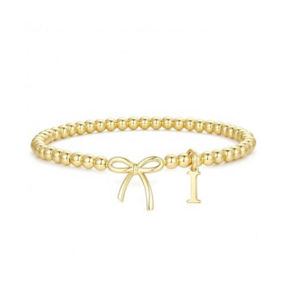 M MOOHAM Bow Initial Bracelets for Women Girls, Letter A-Z Beaded Bracelet | 14K Gold Plated, Bow Bracelets for Girls, Gold Bracelet, Beaded Initial Bracelet, Birthday Gift for Teen Girl Jewelry - color: I