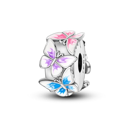 Hapour Clip Spacer Charm for Bracelet 925 Sterling Silver Stopper Beads | Heart Stopper Charm, Butterfly Lucky Clover Sunflower Openable Clip Lock Jewelry Beads for Women Mom - color: Colorful Butterfly
