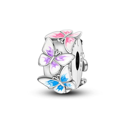 Hapour Clip Spacer Charm for Bracelet 925 Sterling Silver Stopper Beads | Heart Stopper Charm, Butterfly Lucky Clover Sunflower Openable Clip Lock Jewelry Beads for Women Mom - color: Colorful Butterfly