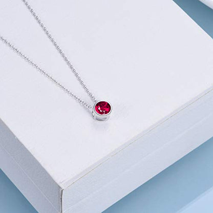 925 Sterling Silver Solitaire Cubic Zirconia Necklace for Women Teen Girls - color: July - Red
