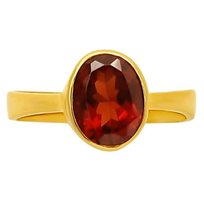 18K Gold Filled Non-Tarnish Ring for Women – Oval Multi Gemstone Solitaire Band – Classic Birthstone Jewelry for Everyday Wear - color: Hessonite Garnet
