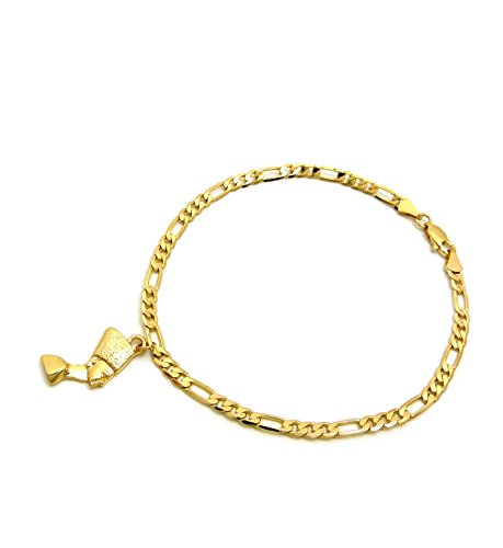 Fashion 21 Women's Cross, Ankh, Queen Nefertiti Piece 10 inches Figaro Chain Anklet Foot Bracelet in Gold Tone - style: Side Face Nefertiti / Figaro