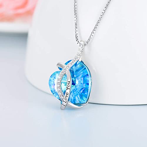 AOBOCO I Love You Sterling Silver 12 Birthstone Heart Pendant Necklace Embellished with Crystals from Austria, Mother's Day Anniversary Birthday Jewelry Christmas Gifts for Women Grandma Nana - color: D-March