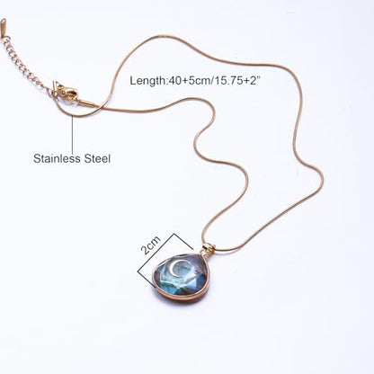 Da Piao Liang Labradorite Crescent Moon Energy Necklace, Healing Crystal Pendant With Stainless Steel Chain, Spiritual Jewelry - color: Gold