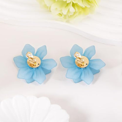 LAXPICOL Fashion Big Flower Clip On Earrings For Women Cute Lovely Acrylic Flower Earrings No piercing Earrings 2.36" - color: blue
