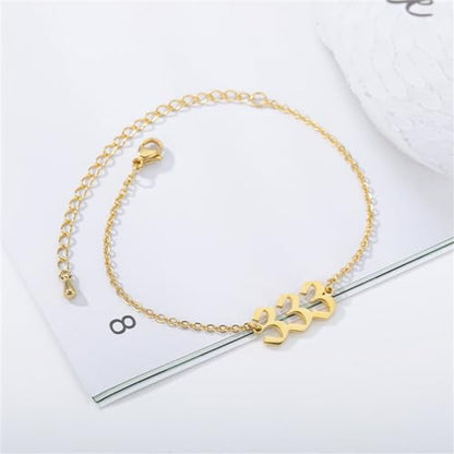 PAURO Women's Angel Number Bracelet Ankle Anklet Chain Adjustable | Stainless Steel, Minimalist Numerology Spiritual Statement Jewelry Gift - color: Gold 333, 5.5+2.8inch