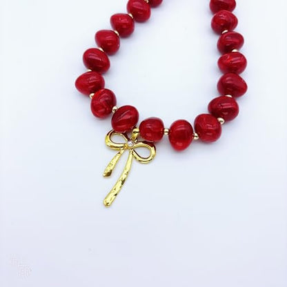 Red Beaded Necklace for Women Chunky Beaded Necklace Adjustable Acrylic Bead Choker Necklaces Big Statement Necklaces Jewelry Accessories - color: Red Bead Bow Necklace