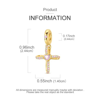 14K Gold Plated Charms for Bracelets Necklace Star Moon Cross Beads Woman | 925 Sterling Silver Charms Butterfly Cute Cat Dog Evil Eye Lucky Bracelet Beads Aesthetic Peandant Jewelry Gift for Mom - color: gold cross
