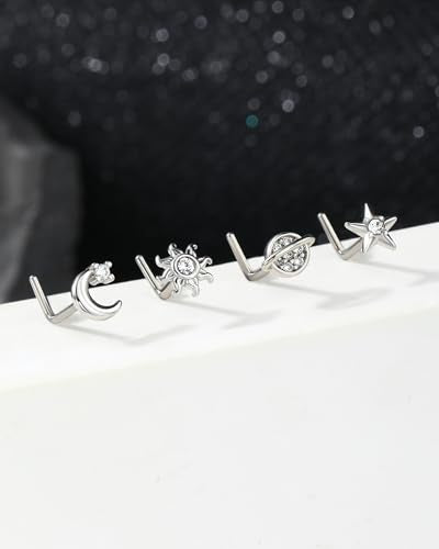 20g L Shaped Nose Rings Studs 4Pcs 316L Surgical Steel Nose Piercing Jewelry Gold Piercing for Women Men - color: steel