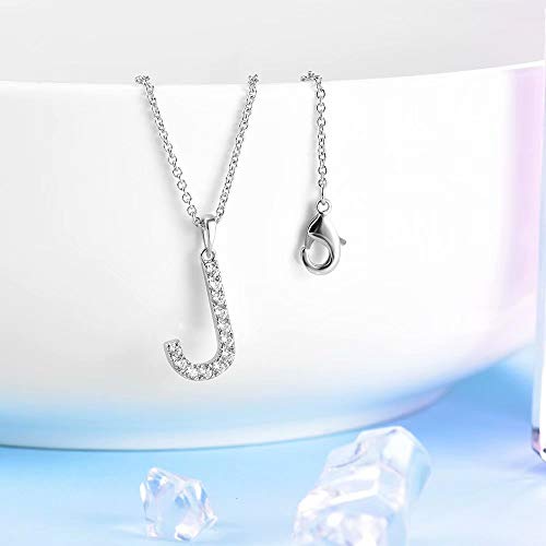Tarsus Initial Cubic Zirconia Necklace for Women Teens | Jewelry Gifts for Women Adjustable Chain 18" + 2" - style: Silver-J-Diamond style