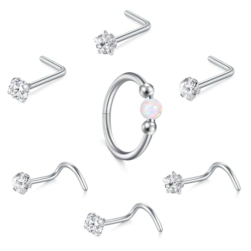 Briana Williams 18G 20G Nose Rings for Women Nose Piercings Nose Rings Hoops Nose Studs Surgical Steel Nose Ring Silver Gold Nose Piercing Jewelry - color: D6 -18g, silver