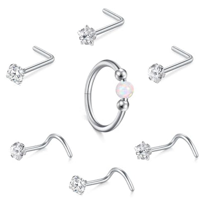 Briana Williams 18G 20G Nose Rings for Women Nose Piercings Nose Rings Hoops Nose Studs Surgical Steel Nose Ring Silver Gold Nose Piercing Jewelry - color: D6 -18g, silver