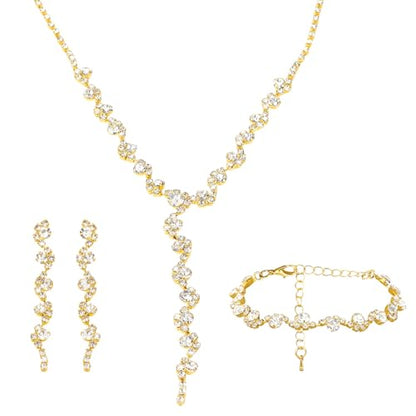 CAVETEE Jewelry Set - Prom Jewelry Crystal Bridal Necklace, Bracelet & Pendant Earring Jewelry Set for Women - style: Rectangular crystal