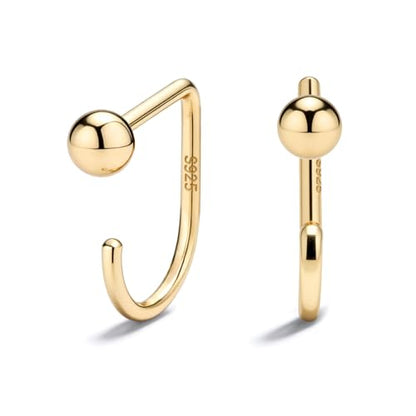 925 Sterling Silver 14K Gold Plated Huggie Half Hoop Earrings | Sleep-Friendly Poke-Free Hypoallergenic Stackable Earring Comfortable & All Day Wear - color: Ball-Yellow Gold
