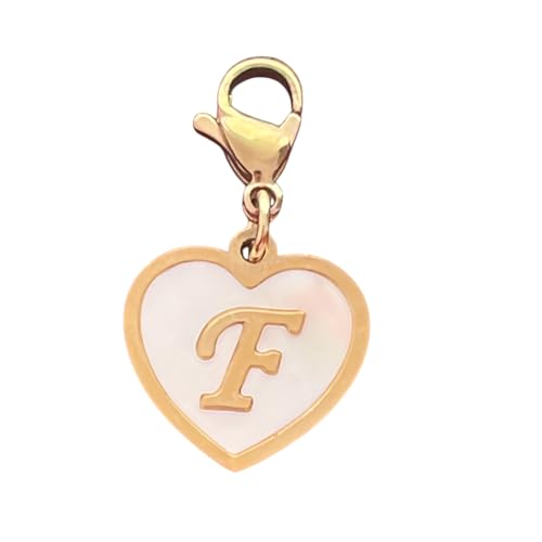 Golden Heart Titanium Steel Shell Finish Alphabet Letter Clip-On Charms A-Z Initial Pendant for Bracelet, Necklace, Keychain, DIY Jewelry Making - color: F