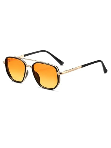 kimorn Women's Square Aviator Sunglasses, Polarized UV400 Pretecion | Retro Frame Shades, Small-Medium Fit, Driving, Beach, Daily Wear - color: Gold+black+yellow