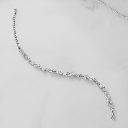 SWEETV Cubic Zirconia Wedding Bridal Bracelet for Brides,Bridesmaids, Silver Crystal Elegant Tennis Bracelet for Women Prom Jewelry Gifts - color: Style6-Silver
