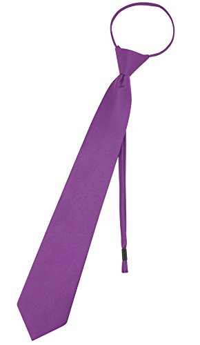 Vesuvio Napoli PreTied Men's Necktie Solid Color Mens Adjustable Zipper Neck Tie - color: Eggplant Purple
