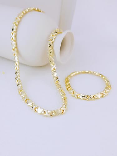 Women's Gold wedding Jewelry Set Tricolor Hugs Kisses Heart necklace set - color: Gold