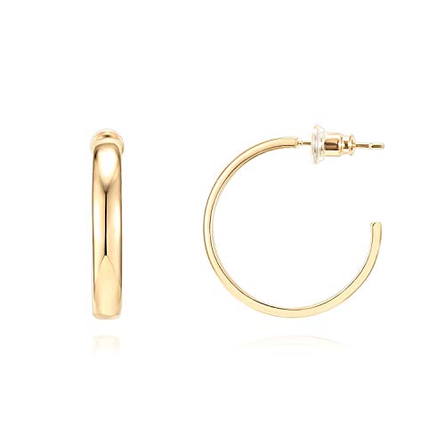 PAVOI 14K Gold Plated Wide Flat Edge Hoop Earrings for Women | Rose, White and Yellow Gold Hoops | Hypoallergenic Jewelry - color: Yellow Gold, size: 25 Millimeters