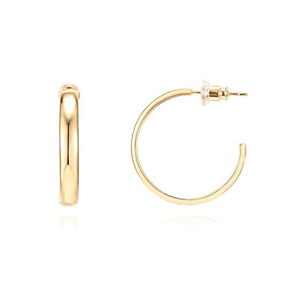 PAVOI 14K Gold Plated Wide Flat Edge Hoop Earrings for Women | Rose, White and Yellow Gold Hoops | Hypoallergenic Jewelry - color: Yellow Gold, size: 25 Millimeters