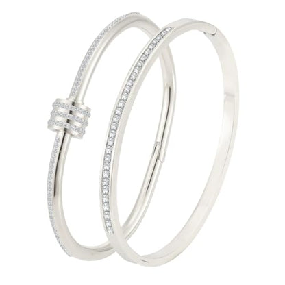 Camhanno Gold Bangles for Women - Stainless Steel Love & Friendship Bracelet Set with Gift Box | Daily Wear & Party Jewelry - color: 2pcs Silver Set Style 2