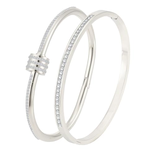 Camhanno Gold Bangles for Women - Stainless Steel Love & Friendship Bracelet Set with Gift Box | Daily Wear & Party Jewelry - color: 2pcs Silver Set Style 2