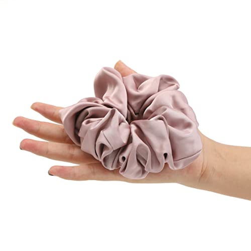 4 PCS Large Satin Silk Scrunchies for Women Big Hair Scrunchies Thick Hair | Black Navy-Blue Red Rose-Red / Stretched 10" Length / No Damage / Gift Box /Diameter: 5 inches / All Hairstyles - color: Black Navy-Blue Red Rose-Red, size: 1 Count (Pack of 4)