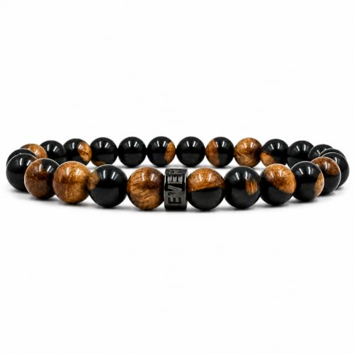 Everwood Original Men's Wooden Beaded Golf Bracelet | Handmade, 8mm Black Ebony Brown Sapwood Wood Beads, Natural Stretch Bracelet, Cascade Collection