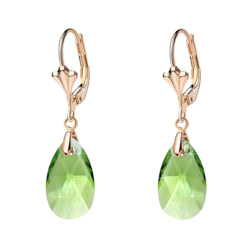 Austrian Crystal Teardrop Leverback Dangle Earrings for Women Fashion 14K Gold Plated Hypoallergenic Jewelry - color: Green