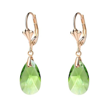 Austrian Crystal Teardrop Leverback Dangle Earrings for Women Fashion 14K Gold Plated Hypoallergenic Jewelry - color: Green