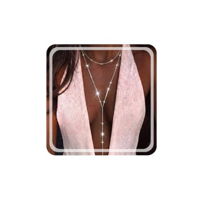 Gmai Long Necklaces for Women 14K Gold Plated Y-Shaped Drop Chain Layered Lariat Long Necklace Dainty Cross Pendant Necklace Trendy Everyday Wear Gift - color: Silver long necklace