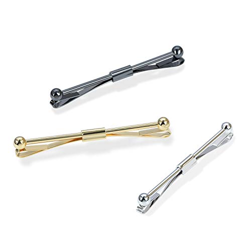 3PCS Men's Classic Tie Clips - Shirt Collar Clip Bar for Necktie - Gold, Silver, Black Tone - Tie Pins, Collar Holder - style: 60mm Length Ball Head