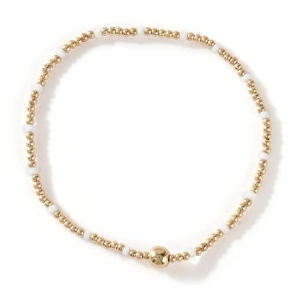 Gold Small Ball Seed Bead Stackable Bracelets Set For Women, Stretch Accessories Handmade Dainty, Daily Party Friendship Gift - color: White