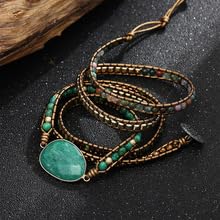 Women Wrap Bracelet Boho Natural Jasper Crystal Stone Beads Strand Bracelets - color: Style 22-Green #3