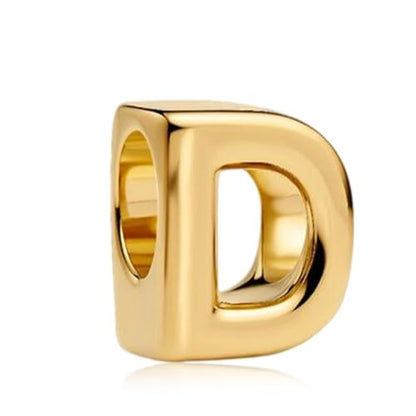 Gold Letter Charms A-Z for Bracelets 925 Sterling Silver Alphabet Initial Charms Beads Jewelry Gifts for Women - color: D