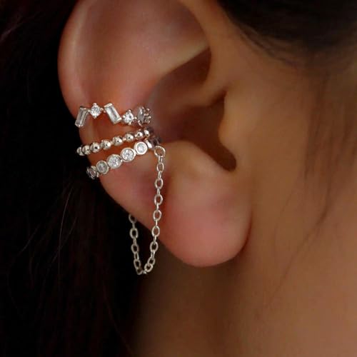 Ear Cuff Earrings for Women Non Piercing,Dainty 14K Gold Plated Chain Cartilage Earrings Set Gold Statement Cuff Earring Stack Fashion Cartilage Earrings for Women Trendy Gold Jewelry - color: ear cuff2-Silver