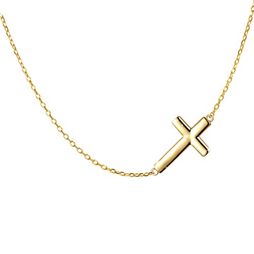 DAOCHONG S925 Sterling Silver Sideways Cross Choker Necklace 14+4 Inch | Adjustable Short Chain Elegant Accessory for Women Minimalist Faith Daily Stacking Jewelry Gift for Her - color: Gold-tone