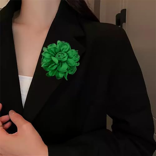 Dainty Fabric Rose Flower Large Brooch Lapel Pins Flower Brooches Pin Classic for Wedding Party Dance Banquet for Women Dress Suit Clothes Accessories Jewelry 100mm - color: Bottle Green